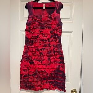 Vibrant Red and Black Textured Mini Dress